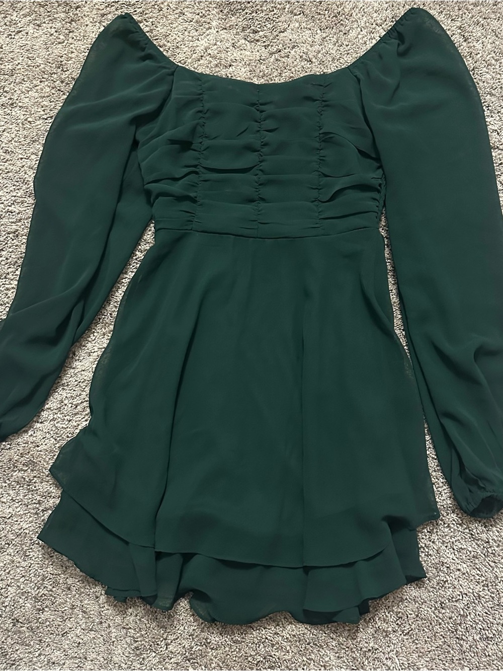 #211 Altar'd State Emerald Green Smocked Babydoll Mini Dress XS